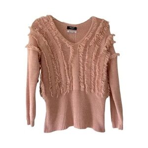 Non Stop | Dusty Pink Eyelash Fringe V-Neck Sweater, Medium